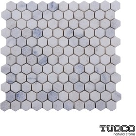 Resim TUQCO Doğaltaş Fileli 1 Hexagon Carrara Eskitme Mermer Mozaik 