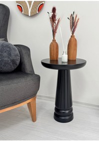 Resim ASELYA HOME Ahşap Tekli Mantar Yan Sehpa Modern Siyah Renk 50cm Fiskos Çiçeklik Orta Sehpa 
