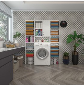 Resim Kenzlife Çamaşır Makinesi Dolabı Veronikamaksdublemdf Byz 180 096 20 % 100 Mdf Full Mdf Banyo Arkalıksız Raflı Çok Renkli 