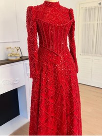 Resim MODA Kırmızı tesettür abiye 