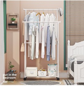 Resim Springsun Çift Çubuklu Tezgahlı Ayakkabı-şapka Depolama Rafı, Tekerlekli Kurutma Standı, Çok Katlı Giyim Organizer Beyaz, 20 Adet/kutu 