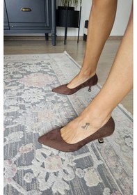 Resim 10 670 Topukla Kadın 6 Cm Kadeh Topuk Stiletto Kahve Süet 