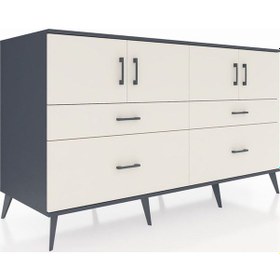 Resim Kronos Konsol 2 Raflı 4 Çekmeceli 4 Kapaklı 176x59x99 Antrasit-ay Antrasit-aytaşı 