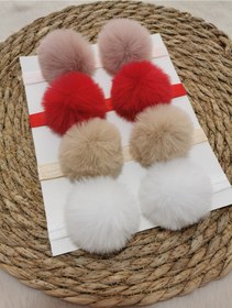 Resim Kız Çocuk/bebek 4'lü Peluş Ponpon Bandana Seti 