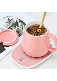 Resim Elektrikli Kahve Isıtıcılı Şık Kahve Fincanı Seti Karıştırıcı Kaşık Ve Isıtma Tabağı Hediyelik Set Pembe 