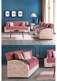 Resim Parma Çekyatlı Koltuk Takımı 3+3+1+1 Pembe 