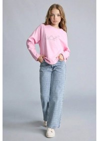 Resim Defacto Kız Çocuk Oversize Geniş Kalıp Bisiklet Yaka Taşlı Sweatshirt G2463a825wnpn205 Pembe-pn205 