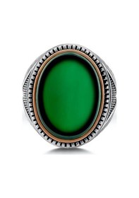 Resim Yeşil Zirkon Taşlı Oval Kesim 925 Ayar Gümüş Yüzük - 506049936 