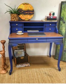 Resim Masifart Sema Ahsap Calisma masası 125 cm Mavi Eskitme 