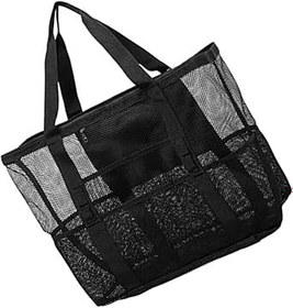 Resim SHOWERORO Plaj Çantası Tote File Plaj Tote Çantası Büyük Kapasiteli Taşınabilir Tuvalet Çantası Seyahat Kozmetik Çantası Polyester File Siyah 