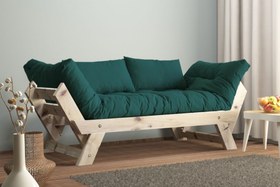 Resim WOODESK ADALAR MASİF AHŞAP KANEPE, NATURAL-PETROL RENK 