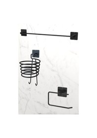 Resim Karteya Yapışkanlı 3 Lü Siyah Fön Makinesi Askısı Havlu Askısı Wc Tuvalet Kağıtlık Banyo Set Siyah 
