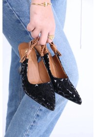 Resim Evyora Toran Siyah Rugan Siyah Süet Detaylı Topuklu Ayakkabı Çok Renkli 