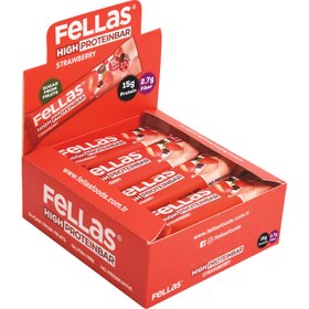 Resim FELLAS Yüksek Protein Bar Çilekli 12 Adet 45g 