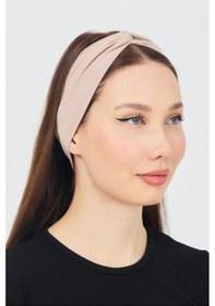 Resim Butik Çapraz Bağlamalı Kadın Bandana Saç Bandı, Kaymaz Yumuşak Esnek%100 Pamuklu Penye - Tek Ebat / Koyu Bej Koyu Bej 