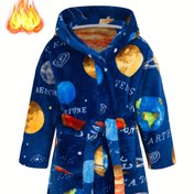 Resim Erkek Çocuklar İçin Yumuşak Polar Kapüşonlu Pijama - Uzun Kollu Cep Detaylı, Uzay Temalı Gezegen ve Yıldız Baskılı, Makinede Yıkanabilir 2-11 Yaş Çocuk Pijamaları, Rahat Uyku Giysisi, Evde Kullanım İçin, Nefes Alabilen Malzeme, Dayanıklı, Cepli Konforlu Pijama, Hediye Seçeneği 