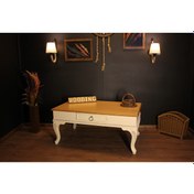 Resim Wooding 110 Cm Masif Naturel Krem Oymalı Orta Sehpa 