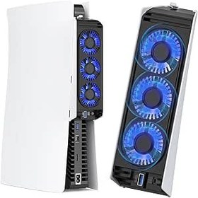Resim HUIJUTCHEN PS5 için Led Işıklı Soğutma Fanı, PS5 Fan Soğutma Fanı için Sessiz PS5 Soğutucu Soğutma Fanı için Playstation 5 hayranları için 3 Küçük Fanlı 3.0 USB Bağlantı Noktalı 2 Fan Hızı Ayarı (White) 