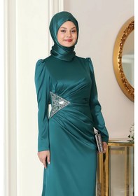 Resim Raika Moda Bel Taş Baskı Şık Saten Efsun Abiye Zümrüt 