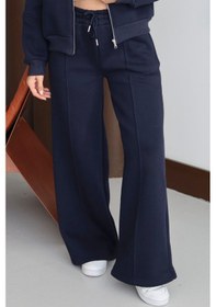 Resim Balenbi 3 İplik İçi Polarlı Yüksek Bel Çımalı Palazzo Eşofman Altı 1144 Lacivert 
