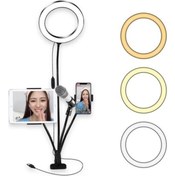 Resim Ring Light LED 6 Masa Lambası Masa Üstü Tablet ve Telefon Tutucu Mikrofon Tutuculu 4 In 1 Set 