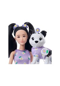 Resim Barbie Uyumlu Dostlar Siyah Saçlı Bebek Ve Köpekçiği Jfp39 