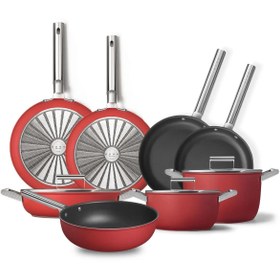 Resim Smeg Cookware 50's Style Exclusıve Kırmızı 8'li Tencere&tava Seti Ckwexc 