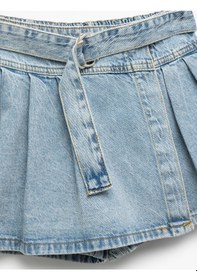 Resim Koton Pamuklu Cepli Kemer Detaylı Denim Şort Etek Lıght Indıgo 5skg40048ad Açık Mavi 