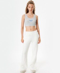 Resim Koton Bol Paça Eşofman Altı Beli Lastikli Yırtmaç Detaylı Yüksek Bel Şardonlu Cepli Kırık Beyaz 5wak40209nk Ekru 