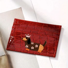 Resim Vintage Dachshund Kadın Kartlık - Çiçek Desenli Parlak Kırmızı Timsah Kabartmalı Sentetik Deri Cüzdan, Günlük Gereçler İçin Minimalist Kompakt Tasarım 