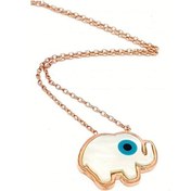 Resim Nazar Boncuklu Sedefli Fil Figürlü Gümüş Kadın Kolye 