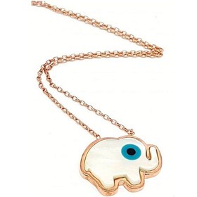 Resim Nazar Boncuklu Sedefli Fil Figürlü Gümüş Kadın Kolye 