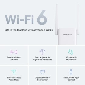 Resim Mercusys ME70X | AX1800 Mbps Dual-Band Wi-Fi 6 Menzil Genişletici | 1 Gigabit Port | 2 Harici Anten | Access Point Modu | Kolay Kurulum | Mobil Uygulama Destekli 