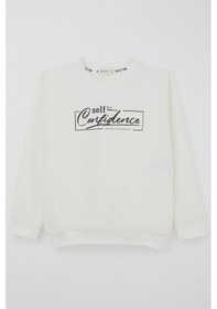 Resim Breeze Erkek Çocuk Sweatshirt Yazı Baskılı 8-14 Yaş, Ekru Ekru 