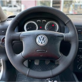 Resim Volkswagen Golf 4 Araca Özel Direksiyon Kılıfı Nokta Düz Siyah D 