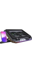 Resim CetKing Gaming GT200 Laptop Soğutucu Notebook Stand, 3000 Rpm,10 Rgb Işık Kontrolü, 15.6-17 Inch, Hız Kontrolü, 2 Büyük Fan,telefon Standı, 1 Type-C Usb,1 USB 