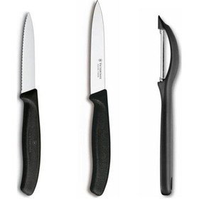 Resim Vıctorınox Siyah 3'lü Bıçak Soyacak Seti 