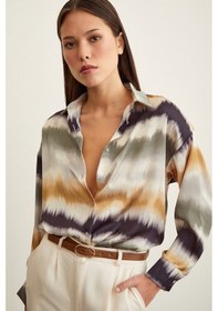 Resim Never More Sulu Boya Desenli Gömlek Haki 