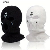 Resim Userfriendly11 Siyah Beyaz Balaklava Yüz Maskesi Yumuşak Akrilik Kumaş 3 Delik Tasarım Kış Sporları Siyah+beyaz 