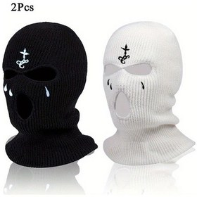Resim Userfriendly11 Siyah Beyaz Balaklava Yüz Maskesi Yumuşak Akrilik Kumaş 3 Delik Tasarım Kış Sporları Siyah+beyaz 