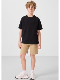 Resim Siyah-koyu Bej Pamuklu Oversize Fit Dokuma Hafif Esnek Chino Erkek Çocuk Şort Takım - 11279 Siyah 