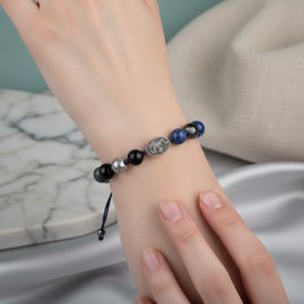 Resim Lapis Lazuli Doğal Taş 925 Ayar Gümüş Tasarım Bileklik - Özel Tasarım 