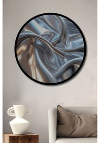 Resim Işıltılı Saten Dokunuşlu Modern Soyut Sanat Ahşap Tablo Yuvarlak Duvar Tablosu Çerçeve Görünümlü--- 45 X 45 