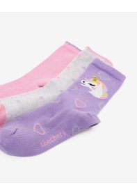 Resim Skechers 3'lü Paket Funny Feet Uzun Çorap Büyük Kız Çocuk Lila-pembe-gri Sk2520117-3474 
