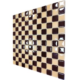Resim Mutfak Tezgah Arası, Havuz, Banyo, Sauna, Spa, Iç ve Dış Dekorasyonda Tüm Yüzeyler Için, 25X25 Kahverengi-Krem Damalı, 31.5X31.5CM. Fileli Cam Mozaik. (10 File Karo = 1 M2 Fiyatıdır ) 