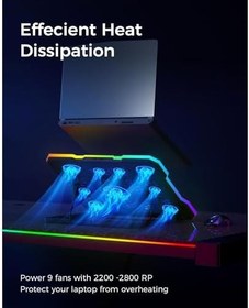 Resim 9 Fanlı Laptop Soğutucu, 2400 Rpm Ultra Güçlü Fan, 13-19 inç Laptoplar İle Uyumlu, 8 Kademe Yükseklik Ayarı, Lcd Ekranlı Kullanım, 10 Adet Rgb Işık Modu, Telefon Tutuculu Laptop Soğutucu Stand 