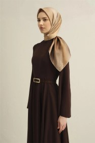 Resim Armine Soyut Desenli Saf İpek Twill Eşarp 9308d 08 Camel 
