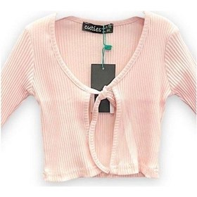 Resim Cuties Kız Çocuk Pamuklu Kaşkorse Bağlamalı İnce Hırka-11739 Pudra 