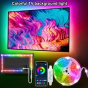Resim Akıllı RGB LED TV Arka Işık Müzik Senkronizasyonu ile, Ayarlanabilir Parlaklık ve Renkli Modlar - Oyun, Partiler ve Ev Dekoru için Uygulama & Uzaktan Kumanda, 1-5m, USB Güçlü 