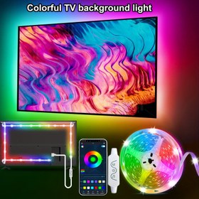 Resim Akıllı RGB LED TV Arka Işık Müzik Senkronizasyonu ile, Ayarlanabilir Parlaklık ve Renkli Modlar - Oyun, Partiler ve Ev Dekoru için Uygulama & Uzaktan Kumanda, 1-5m, USB Güçlü 